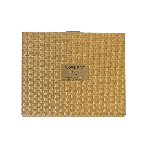 1960s Revlon Gold Plate Basket Weave Unused Love Pat RACHEL Powder Compact - Picture 7 of 10